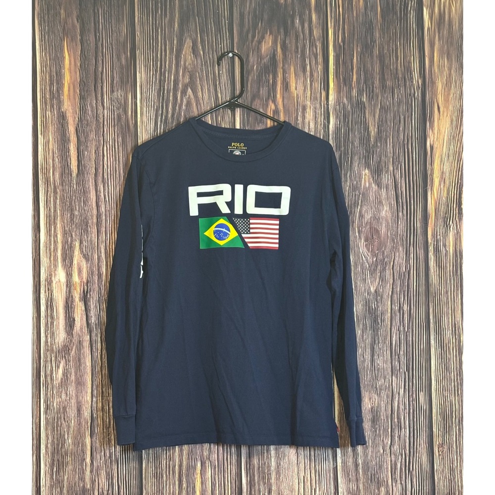 Polo Ralph Lauren T-Shirt Boys XL Navy Blue Long Sleeve Rio Olympics Cotton Tee